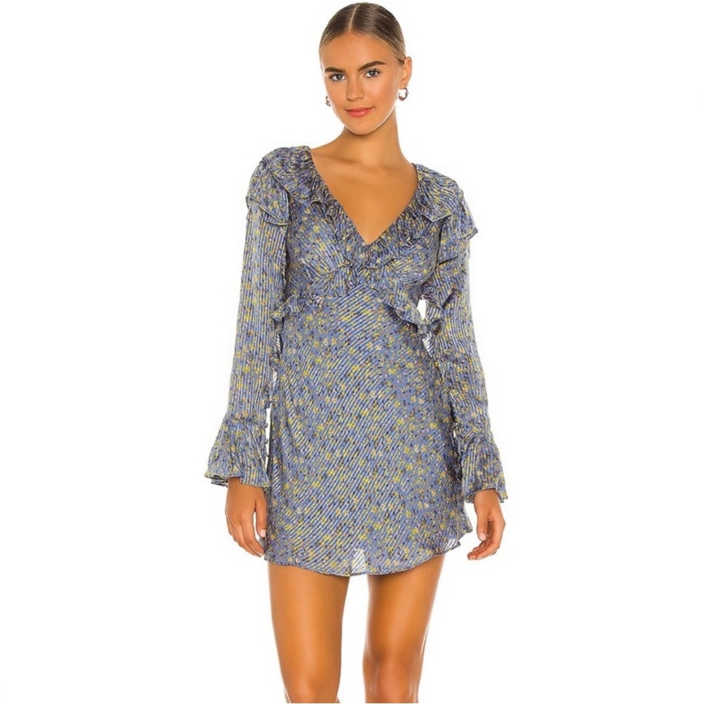 FREE PEOPLE REVOLVE BLUE FLORAL PRINT MINI DRESS